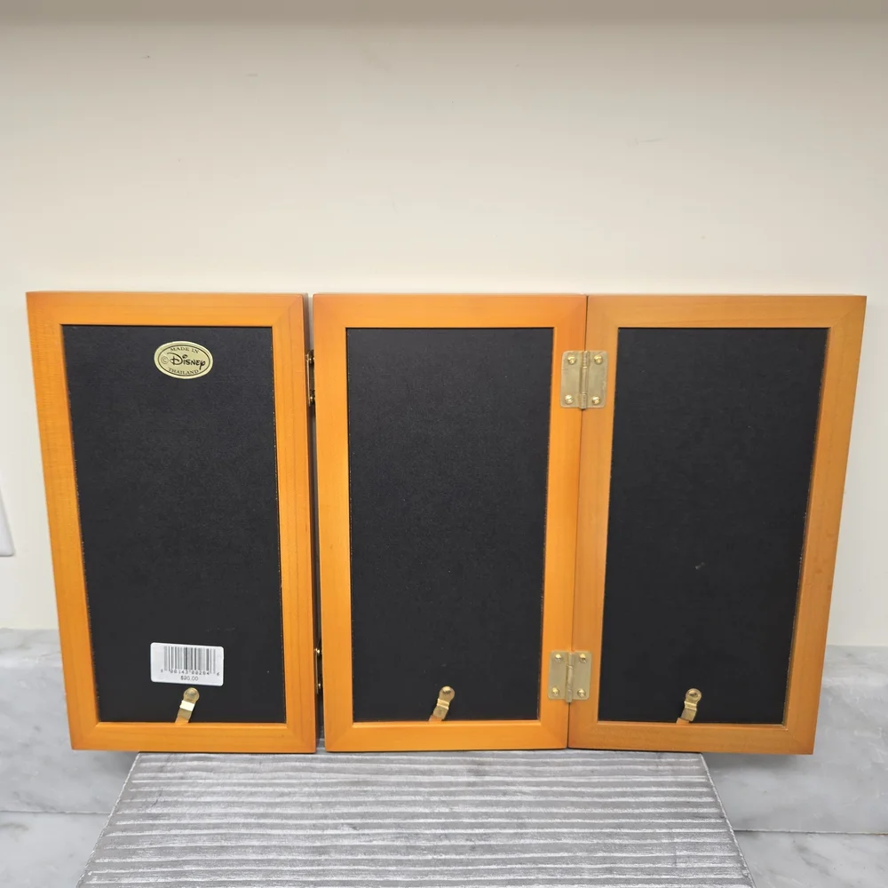 Disney Parks Mickey Mouse Ears Hinged 6 Picture Wood Trifold Photo Frame 8.75x14